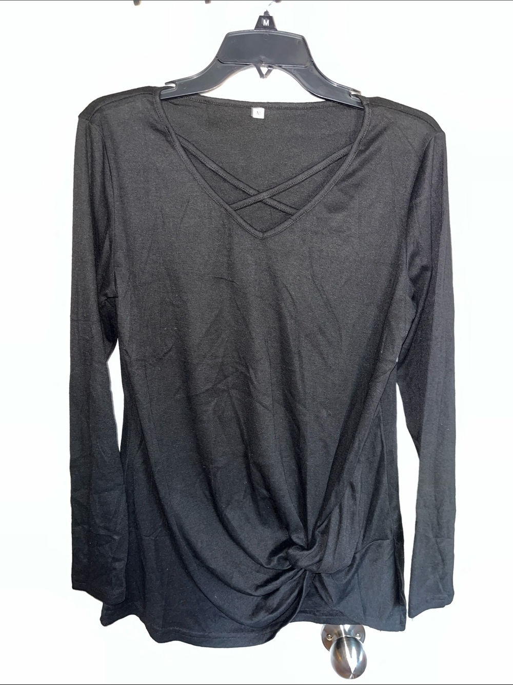 Black Long Sleeve V-Neck Twist Front Top